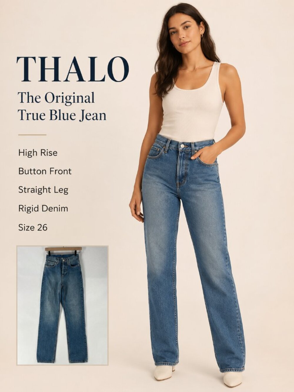 THALO The Original True Blue High Rise Button Front Straight Leg Jean Size 26